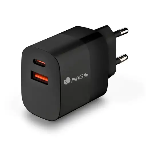 Cargador GAN de pared ultrarápido de 45W con 2 puertos: 1 USB-C 1 USB-A, NGS