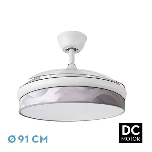 Ventilador DC Moda blanco/ola gris LED 91 cm con mando y memoria