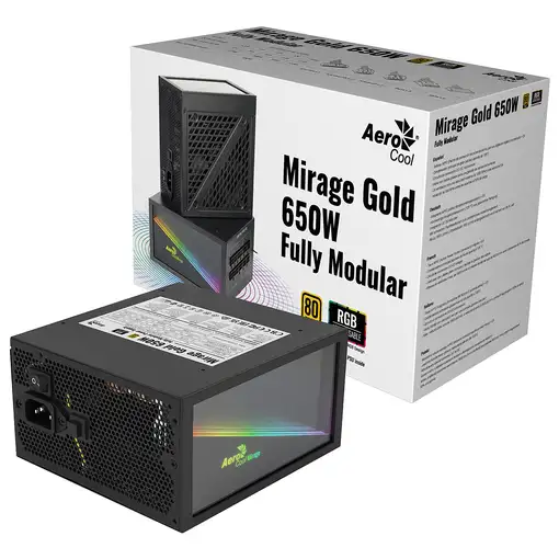 Aerocool MIRAGEGOLD 650W Fuente Alimentación PC Modular RGB 80 Plus Gold Condensad