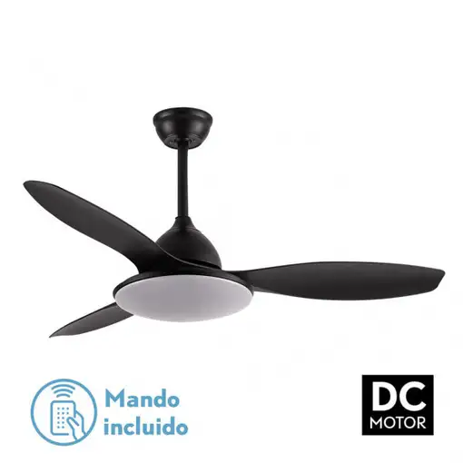 Ventilador DC Yael negro 3 aspas LED 6 vel. con mando y memoria