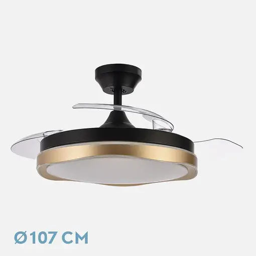 Fabrilamp Blondi ventilador de techo negro/oro led 72W aspas plegables