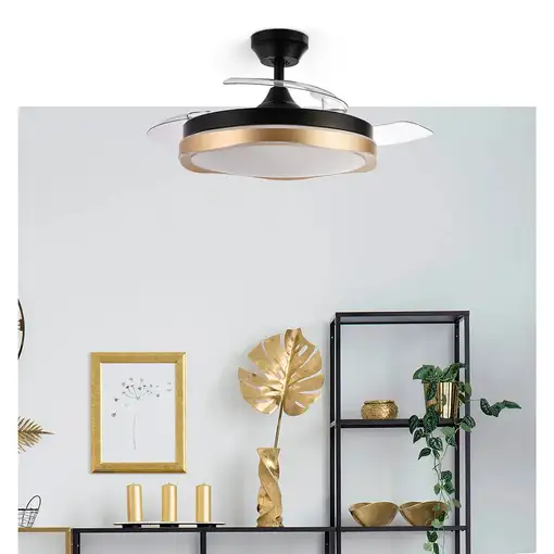Fabrilamp Blondi ventilador de techo negro/oro led 72W aspas plegables