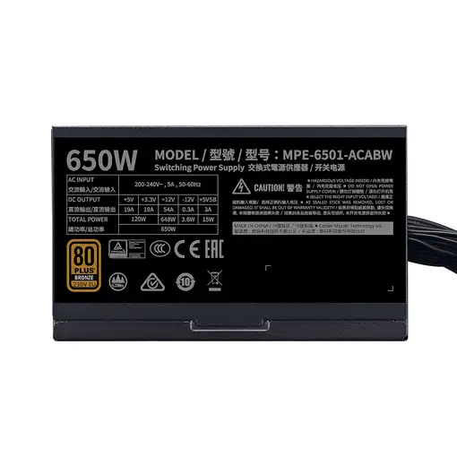 Cooler Master MWE 650 Bronze 230V V2 unidad de fuente de alimentación 650 W 24-pin