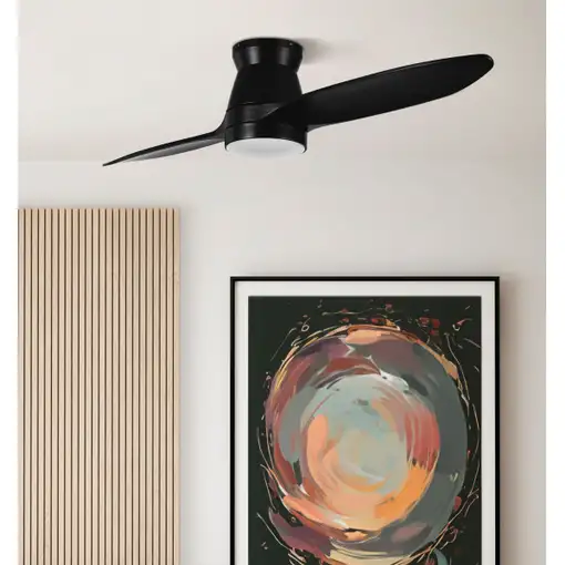 Ventilador LED negro, 2 aspas, mando, memoria y temporizador