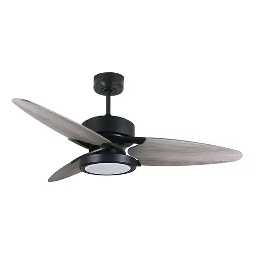 Fabrilamp Cross ventilador de techo negro, 3 aspas reversibles gris/roble led