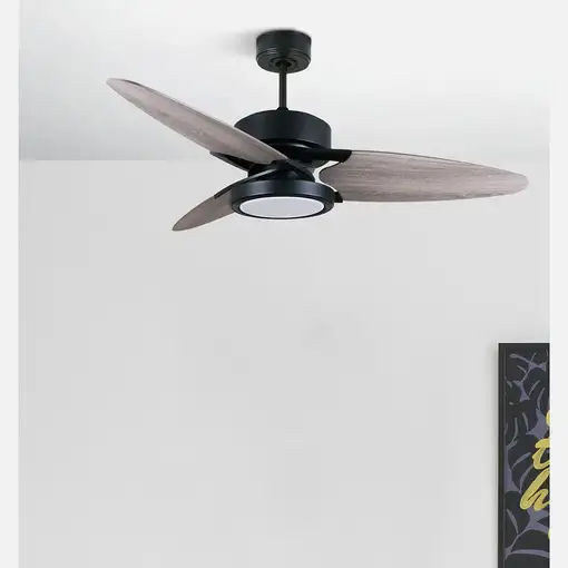 Fabrilamp Cross ventilador de techo negro, 3 aspas reversibles gris/roble led