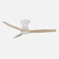Ventilador LED blanco/haya, 6 vel., con mando y temporizador