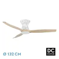 Ventilador LED blanco/haya, 6 vel., con mando y temporizador