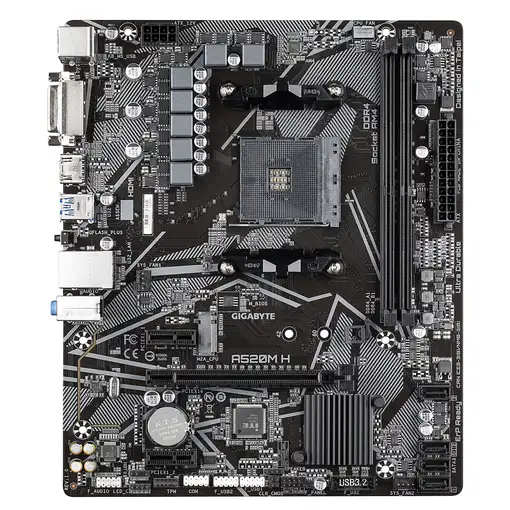 GIGABYTE Placa base A520M H - Compatible con CPUs AMD Ryzen serie 5000 AM4, VRM di