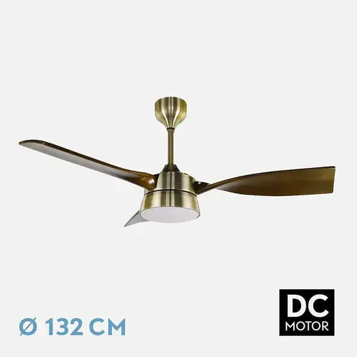Fabrilamp Estio ventilador de techo dorado/roble, 132 cm, led, 3 aspas