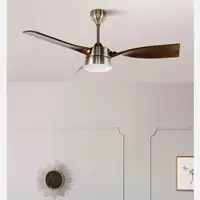 Fabrilamp Estio ventilador de techo dorado/roble, 132 cm, led, 3 aspas