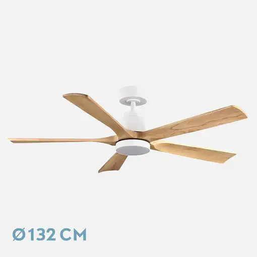 Fabrilamp Cairo ventilador de techo blanco/haya 132 cm, 5 aspas, led, mando