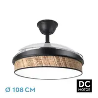 Ventilador DC Moda negro/cañizo oscuro LED 108 cm con mando