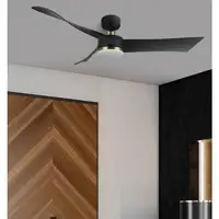 Ventilador DC Tempel negro/cuero 132cm, LED, 3 aspas, 6 velocidades
