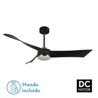Ventilador DC Tempel negro/cuero 132cm, LED, 3 aspas, 6 velocidades