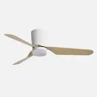 Ventilador LED blanco/haya, 6 vel., con mando, memoria y temporizador