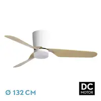 Ventilador LED blanco/haya, 6 vel., con mando, memoria y temporizador