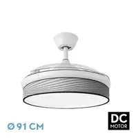 Ventilador DC Moda blanco/surco gris LED 91 cm con mando y memoria