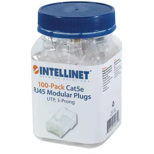Intellinet PLUG RJ45 CAT5E SOLIDO UTP BOTE 100 PZAS ORO 15-MICRAS