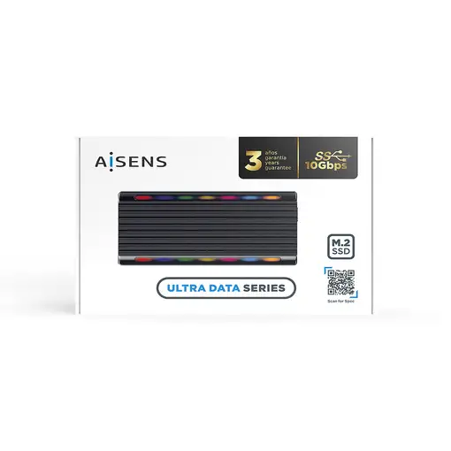 AISENS Caja Externa M.2 RGB Gaming ASM2-RGB012B SATA/NVMe A USB3.1 Gen2, Negra