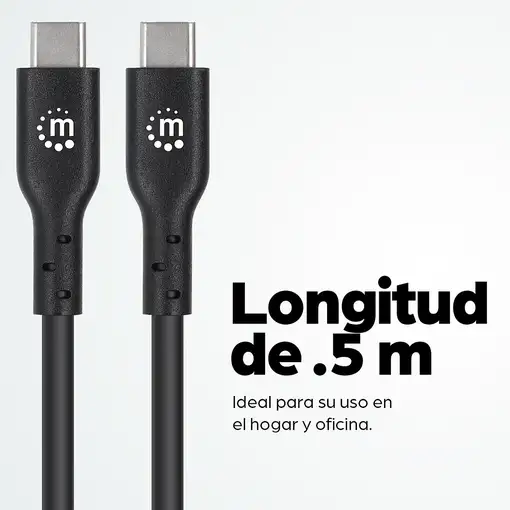 Manhattan Cable USB-C a USB-C, 50 cm, macho a macho, 480 Mbps (USB 2.0), negro, ga