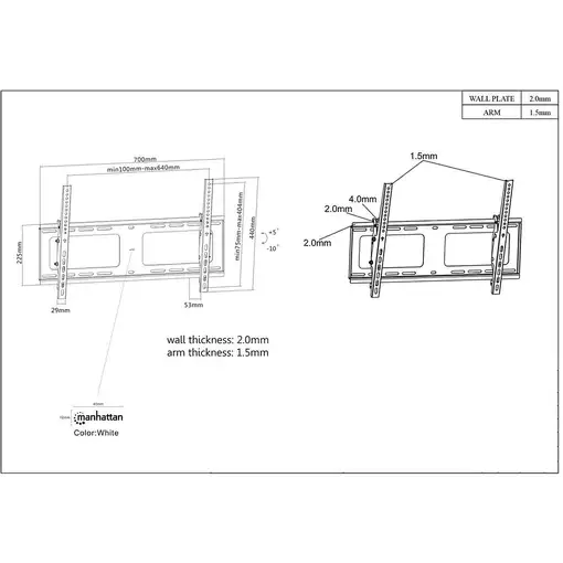Manhattan Soporte para TV, de pared, con inclinación, pantallas planas de 37" a 80