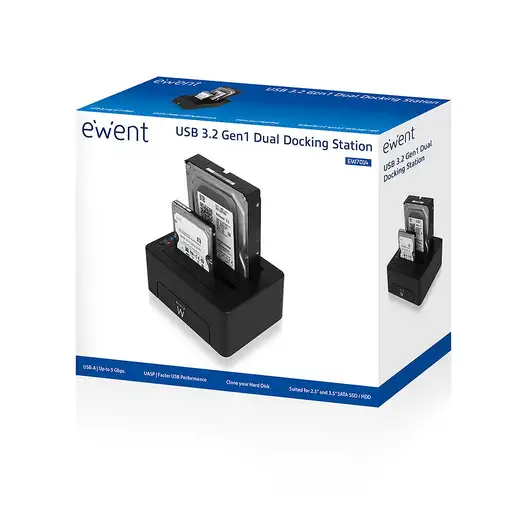 Ewent EW7014 base de conexión para disco duro USB 3.2 Gen 1 (3.1 Gen 1) Type-A Neg