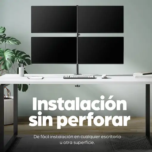 Manhattan Soporte de sobremesa para 4 monitores, pantallas 10''–27'', base o abrazad
