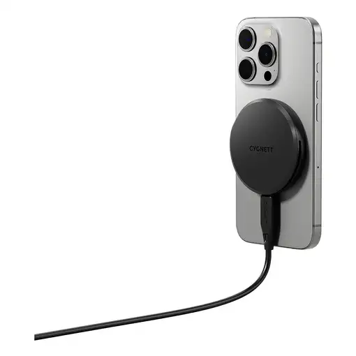 Cygnett ChargePuck Qi2.0 Auriculares, Smartphone Negro USB Cargador inalámbrico Ca