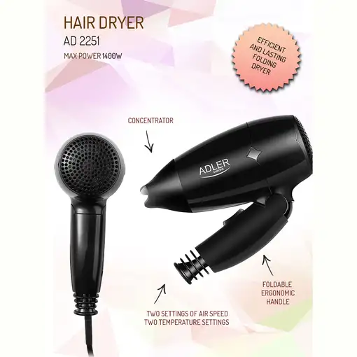 Adler AD 2251 secador 1400 W Negro