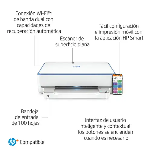 HP ENVY 6010e Inalámbrico All-in-One Color Impresora, Instant Ink; Fotocopiadora,