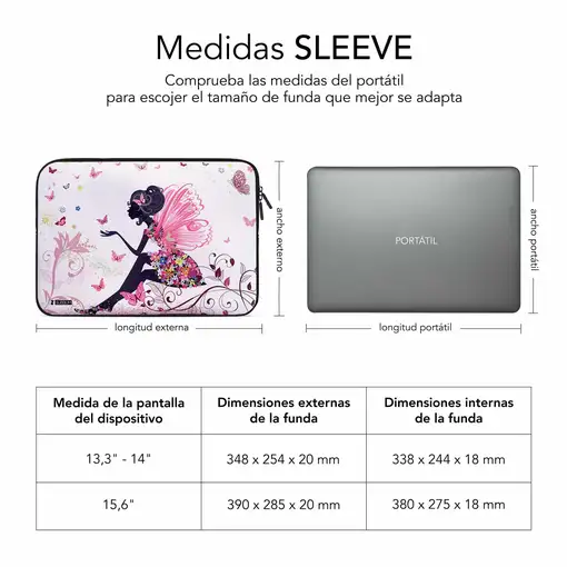 Funda Ordenador Neopreno Trendy Sleeve Neo Hada 13,3 a 14\