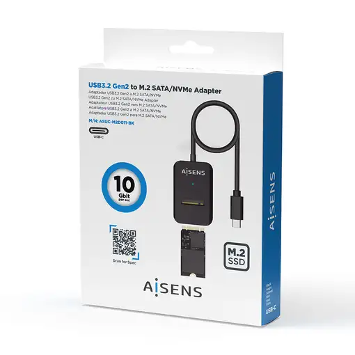AISENS USB-C Dock M.2 (NGFF) ASUC-M2D011-BK SATA/NVMe A USB3.1 Gen2, Negra