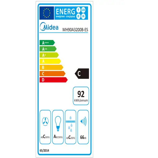 Campana extractora,  62dB,extracción 440 m3/hora, MH90A3200B-ES MIDEA
