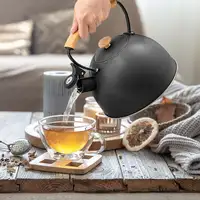Tetera con Silbato, Hervidor Agua 2,3L, Inducción, Acero Inox, Negro Wooden Briebe