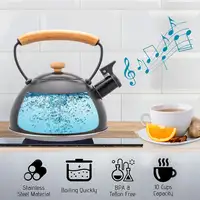 Tetera con Silbato, Hervidor Agua 2,3L, Inducción, Acero Inox, Negro Wooden Briebe