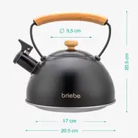 Tetera con Silbato, Hervidor Agua 2,3L, Inducción, Acero Inox, Negro Wooden Briebe