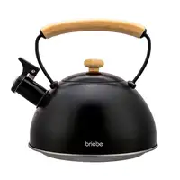 Tetera con Silbato, Hervidor Agua 2,3L, Inducción, Acero Inox, Negro Wooden Briebe