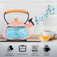 Tetera con Silbato, Hervidor de Agua 2,3L, Inducción,Acero Inox,Rosa Pastel Briebe