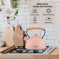 Tetera con Silbato, Hervidor de Agua 2,3L, Inducción,Acero Inox,Rosa Pastel Briebe