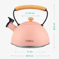 Tetera con Silbato, Hervidor de Agua 2,3L, Inducción,Acero Inox,Rosa Pastel Briebe