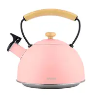 Tetera con Silbato, Hervidor de Agua 2,3L, Inducción,Acero Inox,Rosa Pastel Briebe