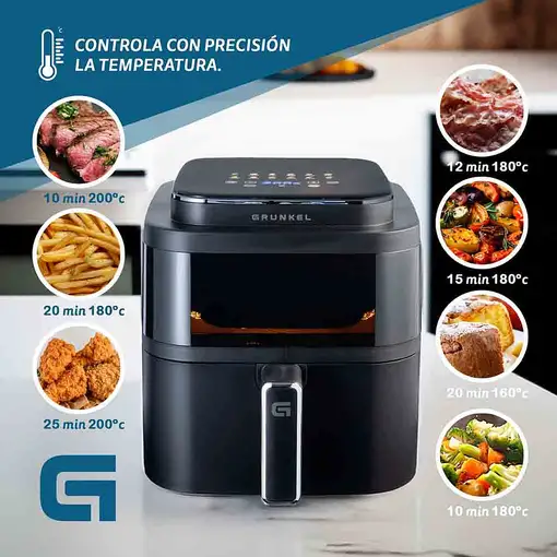 Freidora de aire de 6L, 1400W, 12 programas, Black Light Fryer GRUNKEL