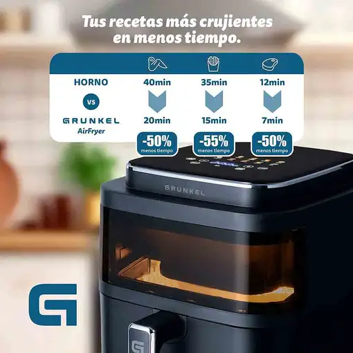 Freidora de aire de 6L, 1400W, 12 programas, Black Light Fryer GRUNKEL