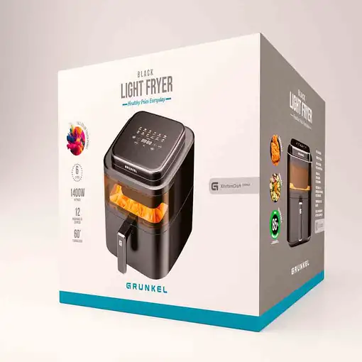 Freidora de aire de 6L, 1400W, 12 programas, Black Light Fryer GRUNKEL