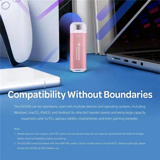 Transcend TS1TESD300P unidad externa de estado sólido 1 TB USB Tipo C Azul