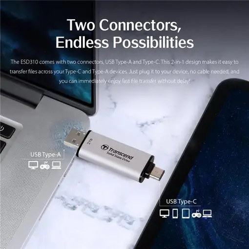 Transcend ESD310 512 GB USB tipo A a USB tipo C 3.2 Gen 2 (3.1 Gen 2) Plata
