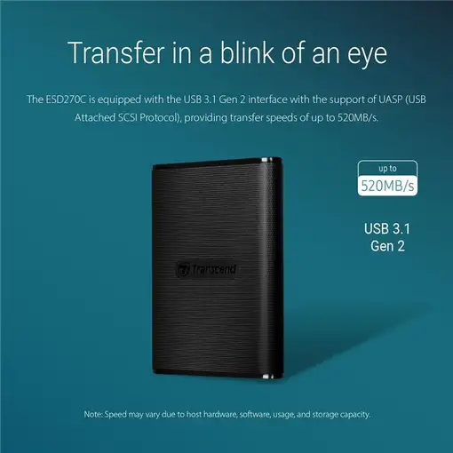 Transcend ESD270C 500 GB USB Tipo C 3.2 Gen 2 (3.1 Gen 2) Negro
