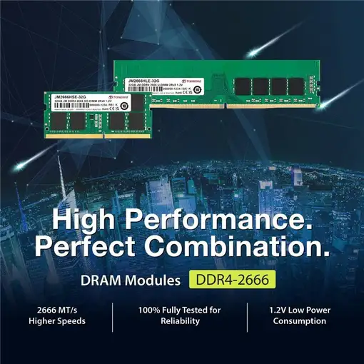 Transcend JetRam JM2666HLE-32G módulo de memoria 32 GB 1 x 32 GB DDR4 288-pin DIMM