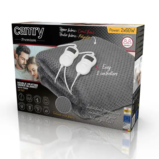 Camry Premium CR 7417 manta eléctrica y almohadilla 60 W Gris